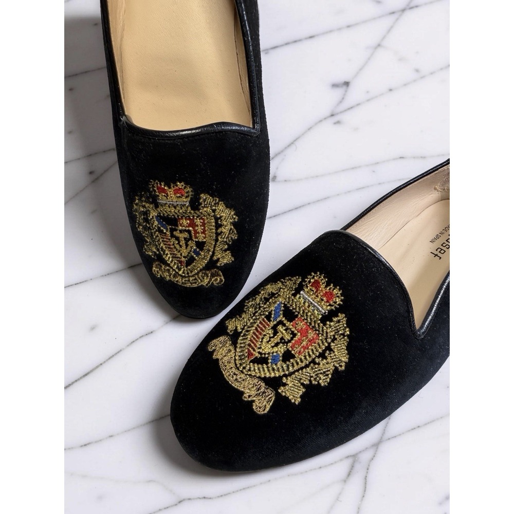 Jon Josef Velvet Smoking Slippers Crest Embroidered Flats US Sz 7.5 Lk Nw